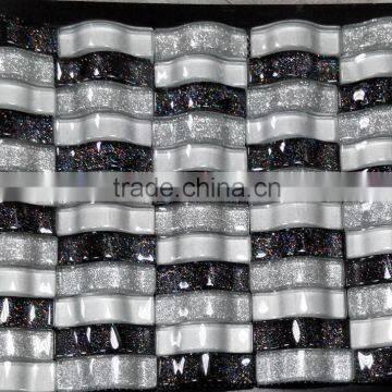 factory price water flow black/white crystal glass mosaic tile on sale (PMGB20)