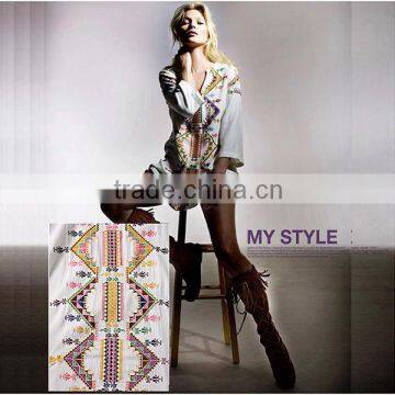 2016 Summer Fashion Women Midi Dresses Ladies Cotton Linen Half Sleeve Ethnic Embroidery Short Frock White Women Dress Model photo-2