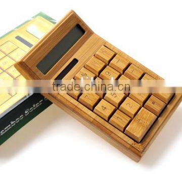 Wholesale - 2014 New hot selling 12 digits Handmade Natural Bamboo Wooden Solar Calculator