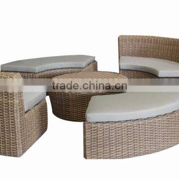 Outdoor rattan furniture sectional round moon shape sofa set commerical funiture