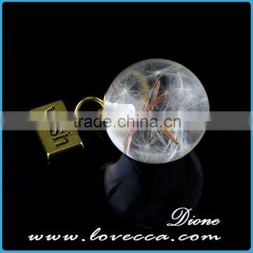 20mm Clear transparent resin ball with dandelion,antique gold wish pendant jewelry