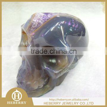 hand Craving natural crystal purple amethyst stone geode skull top quality