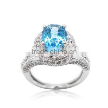 High Quality Fahsion 925 Sterling Silver Blue Topaz Ring With CZ Setting photo-3