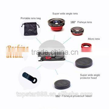 Universal 3in1 Clip On Camera Lens Kit Wide Angle Fish Eye Macro camera lens for Smart Phone
