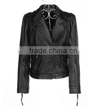 OEM Service Fashion Ladies Winter Leather Coat Jacket Black PU Woman Leather Jackets