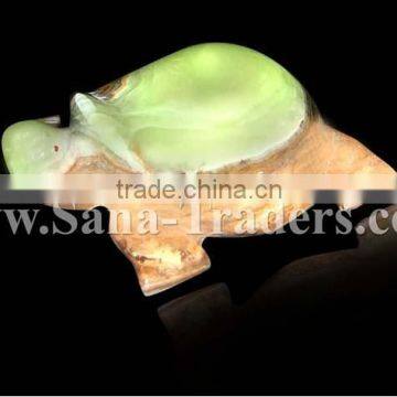 Natural Marble Onyx Designed Marble Onyx Turtle, Multi Green