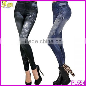 New Arrival Hot Sell Sexy Women Butterfly Printing Imitation Jeans Leggings Pencil Pants Tights Wholesale