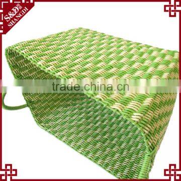 Set of 3 Green Color Hand Weave Soft Laundry Basket Plastic photo-2
