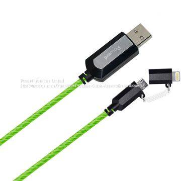 EL Visible 8 Pin Lightning To Micro USB Flowing Round Cable LD003