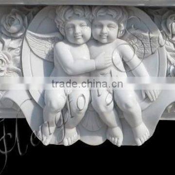 White Marble Fireplace Surround With Angel Statue photo-2