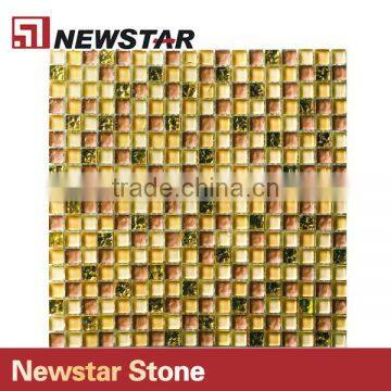 Newstar Coloured Gold Color Glass Mosaic Tile Art Backsplash For Kitchen photo-3