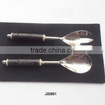 Horn handle with knob steel salad set in Mirror polish