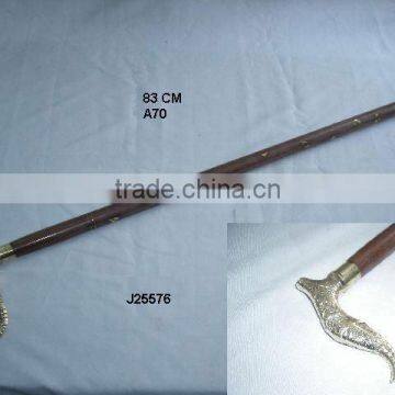 Curved Shape Brass Handle Wooden Walking Stick