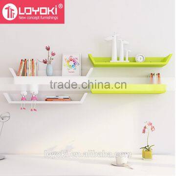 Multifunction Mdf Wood Trapezoid Shape Wall Shelf Computer Monitor Riser Stand High Gloss Floating Wall Mount Shelf photo-2