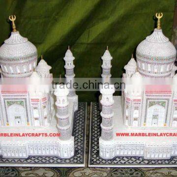 White Marble Taj Mahal Replica, Handmade Marble Taj Mahal