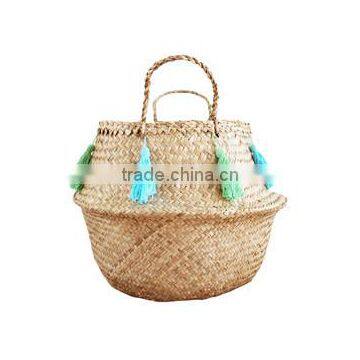 Pompom and Tassel Belly Seagrass Basket photo-2