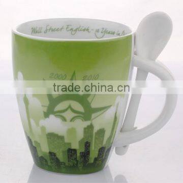 Custom Printing Ceramic Coffee Cup with Spoon Set