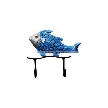 IRON PAINTED FISH HANGER 2 HOOK BLUE