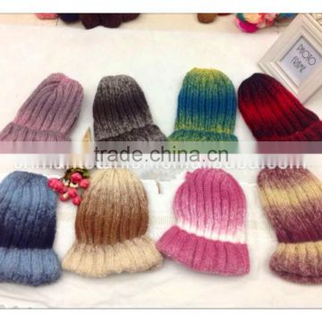 100% Acrylic female striped and knitted clolorful hat