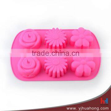 Different flower shaped 6 cups silicone cake mold (HCM-S17)