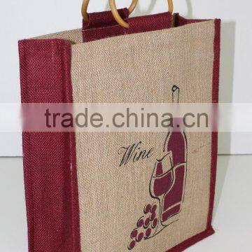 Eco-Friendly 3 Wine Bottle Jute Bag - Features Cane Handles, Plastic Window and photo-2