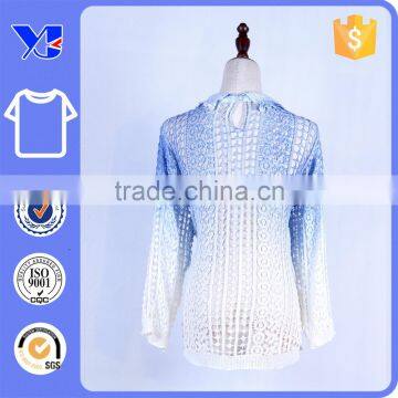 Fashion Ladies Long Sleeve Gradient Crochet Blouses