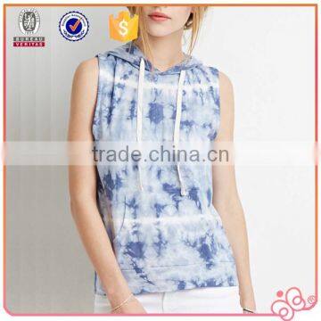 2016 tie-dye custom blank sleeveless hoodie for women