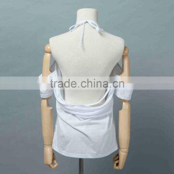 Women Blank Shoulder Off T-shirt T-shirt Custom Logo Printing no Minimum Real Factory photo-3