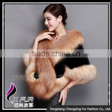 CX-B-M-05D Fashion Gilrs Bridal Dress Mink Fur With Fox Fur Trim Winter Shawl