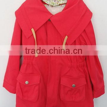 2016 lovely girls pink color embroidered windcoat for winter