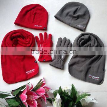 Men &women Windproof Black Color Polar Fleece Winter Scarf Hat Gloves Sets Factory photo-5