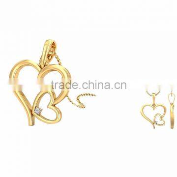 Gold Plated Single CZ Solitaire Double Heart Pendant