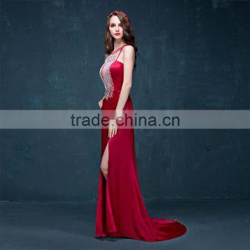 MGOO High Quality Satin Halter Long Dresses Diamond Split Leg Floor Length Pattern Plain Sexy Prom Dress 2072 photo-2