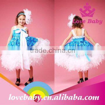 Hottest Royalblue Rosette Feather Long Dress Baby Girl Party Dress photo-4
