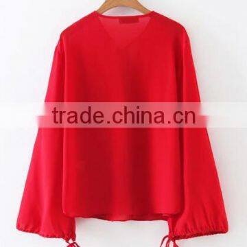 Runwaylover EY2343B Deep V-Neck Ladies Fashion Pure Color Chiffon Blouse photo-4