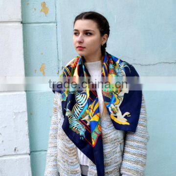 Vintage Silk Scarf, , 70s Silk Scarf, Children's Carousel, Horses , Designer Scarf, , Large French Scarf photo-4