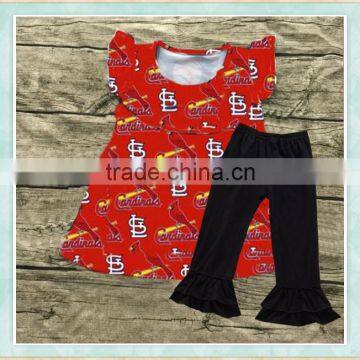 Beauty child summer clothes cheap cotton fabr red top and black long pants