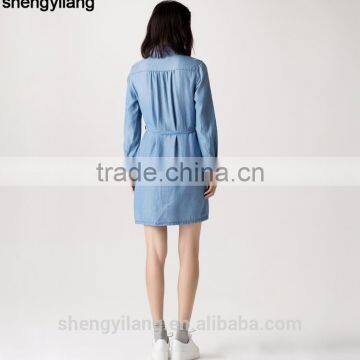 Stylish Leisure Long Sleeve Denim Jeans Dress With Waistband photo-5