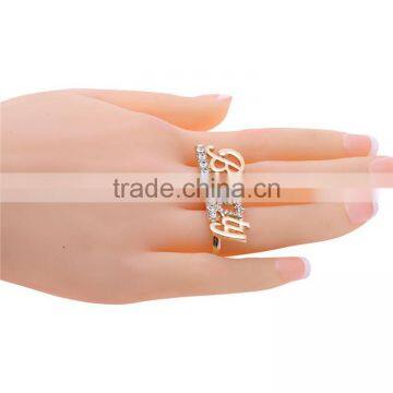 Gold-plated Rhinestone Beauty Knuckle Double Finger Rings photo-3