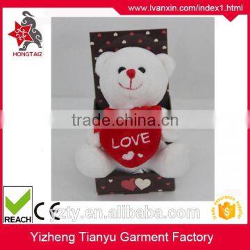 white plush stuffed bear soft toy, teddy bear shaped plush valentine day bear with heart for girl