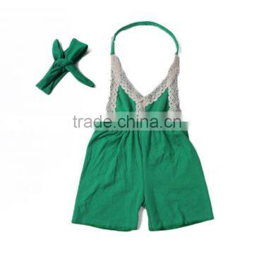 New style green lace summer shoulder off newborn infant baby wholesale kids romper