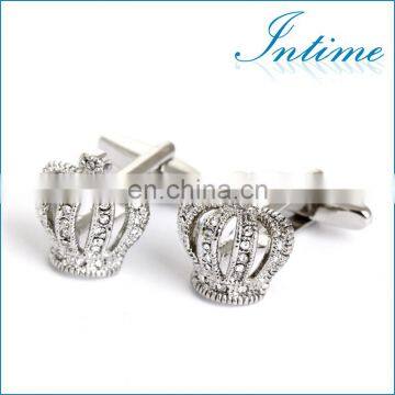 Luxurious Rhinestone Silver Crown Shirt Wedding Men Cufflinks Crystal