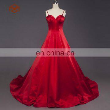 Shiney Simple ZZ-E008 A-Line Spaghetti Strap Satin Long Red Gown Evening Dress