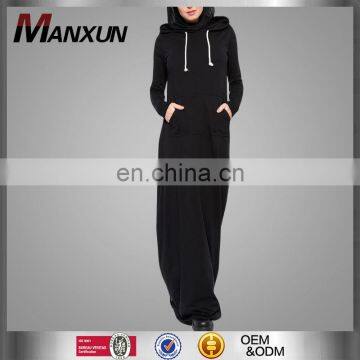 High Quality Muslim Sportwear Design Islamic Sport Dress Black Hoodie With Hood Women Sport Sweater Dress