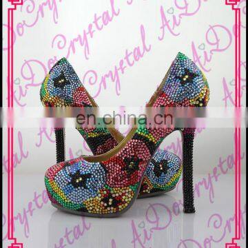 Aidocrystal fashion colorful crystal high heel shoes and cluth bags to match