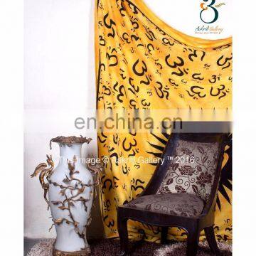 QUEEN SIZE TAPESTRY INDIAN YELLOW COLOR OM PRINT DOUBLE HANDMADE 92X82 TAPESTRY