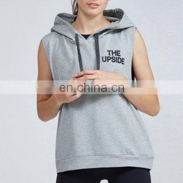 Wholesale bulk high quality fashion blank grey women custom sleeveless pullover hoodies