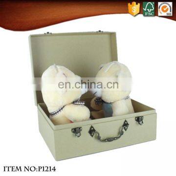 Vintage Kraft Paper Suitcase Storage Box With Iron Handle photo-4