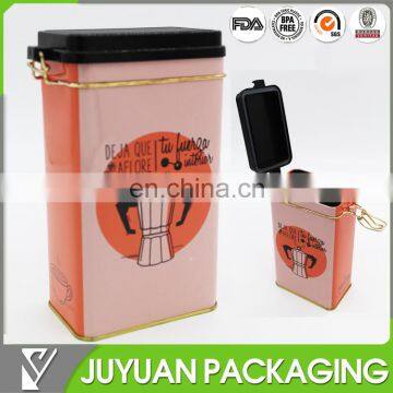Fashion 250gram tin coffee box with airtight plastic lid and hinged metal lock