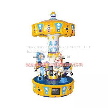 Zhongshan Amusement Theme Park Equipment Merry go Round, 3 Seat Revolving Horse Carousel Mini Kiddie Rides Earn Money photo-2